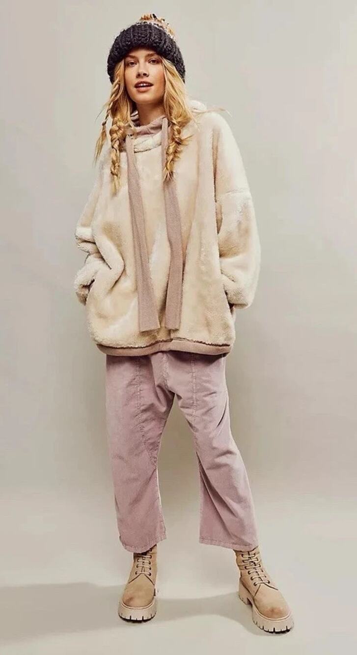 Free People Bunny Sweatshirt - White Cream Faux Fur Oversized Fit Hoodie XL NEW